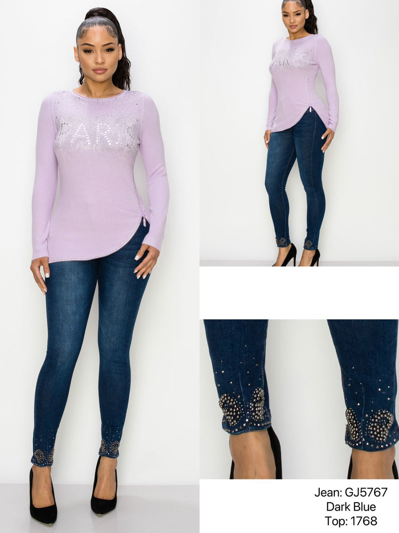 GJ5767  Bow down Jeans- High Waist OLLYZ by Vinizbena