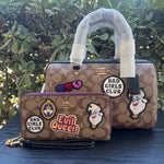 Set Coach Disney X Rowan Satchel With Patches and Wallet Long Zip Around