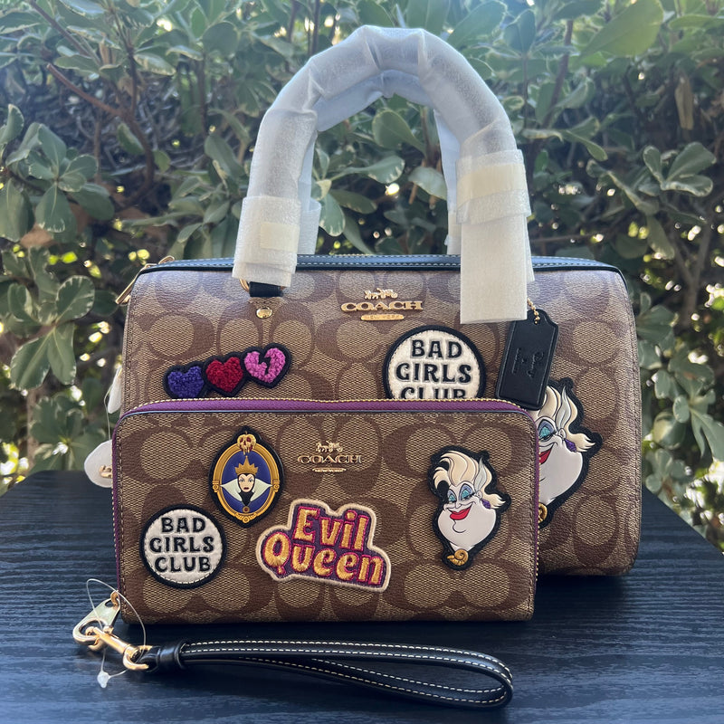 Set Coach Disney X Rowan Satchel With Patches and Wallet Long Zip Around