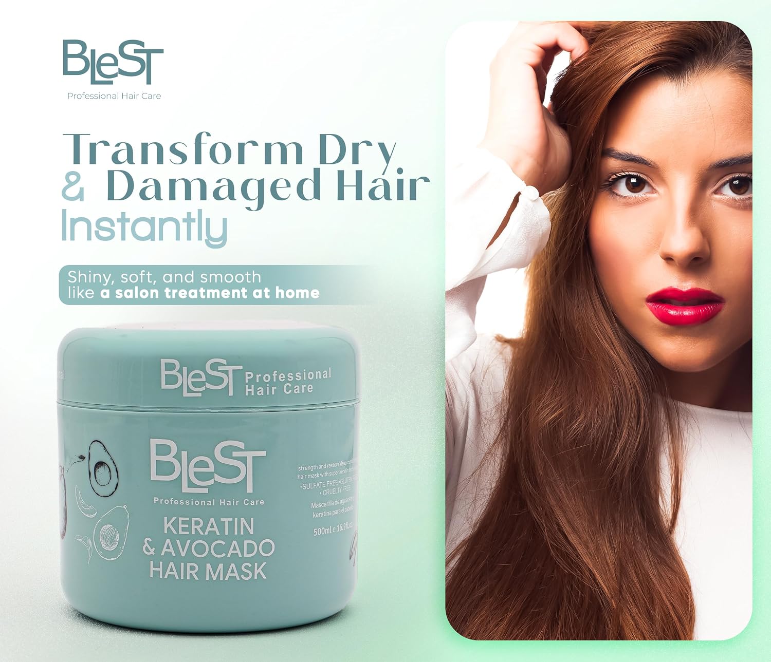 Blest Professional Hair Care - Keratin & Avocado Hair Mask 16.9oz 500ml