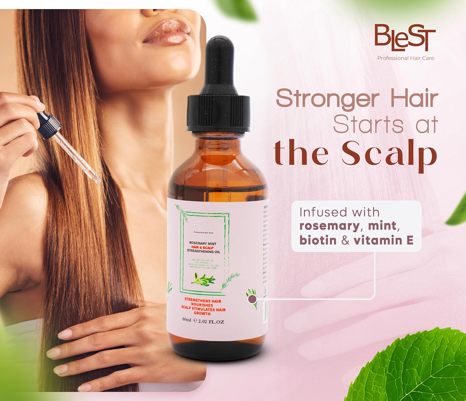 Blest Professional Hair Care - Rosemary Oil with Mint & Biotin – Hair Growth & Scalp Treatment (60ml)