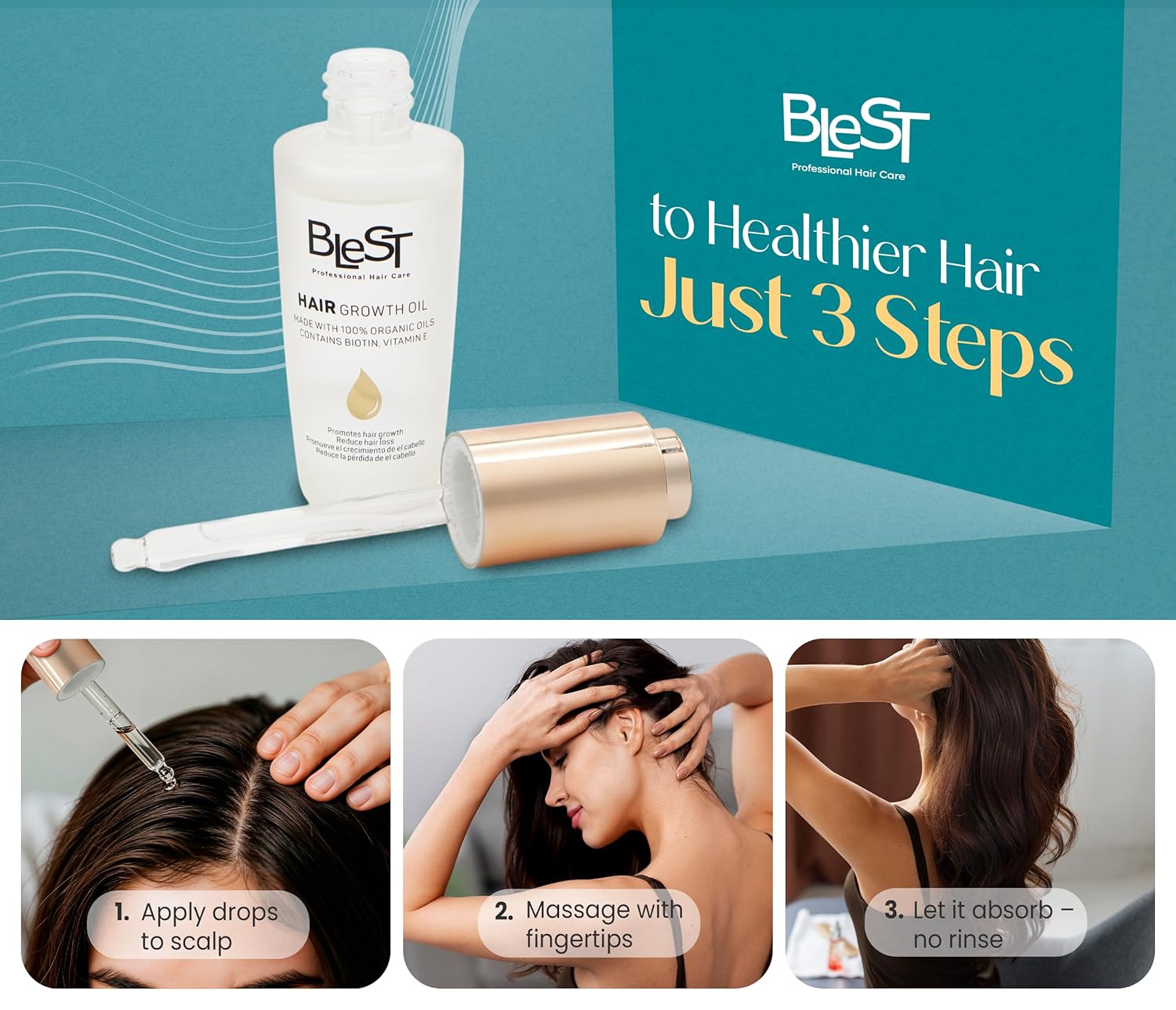 Blest Professional Hair Care - Organic Hair Growth Oil with Biotin & Vitamin E 30ml