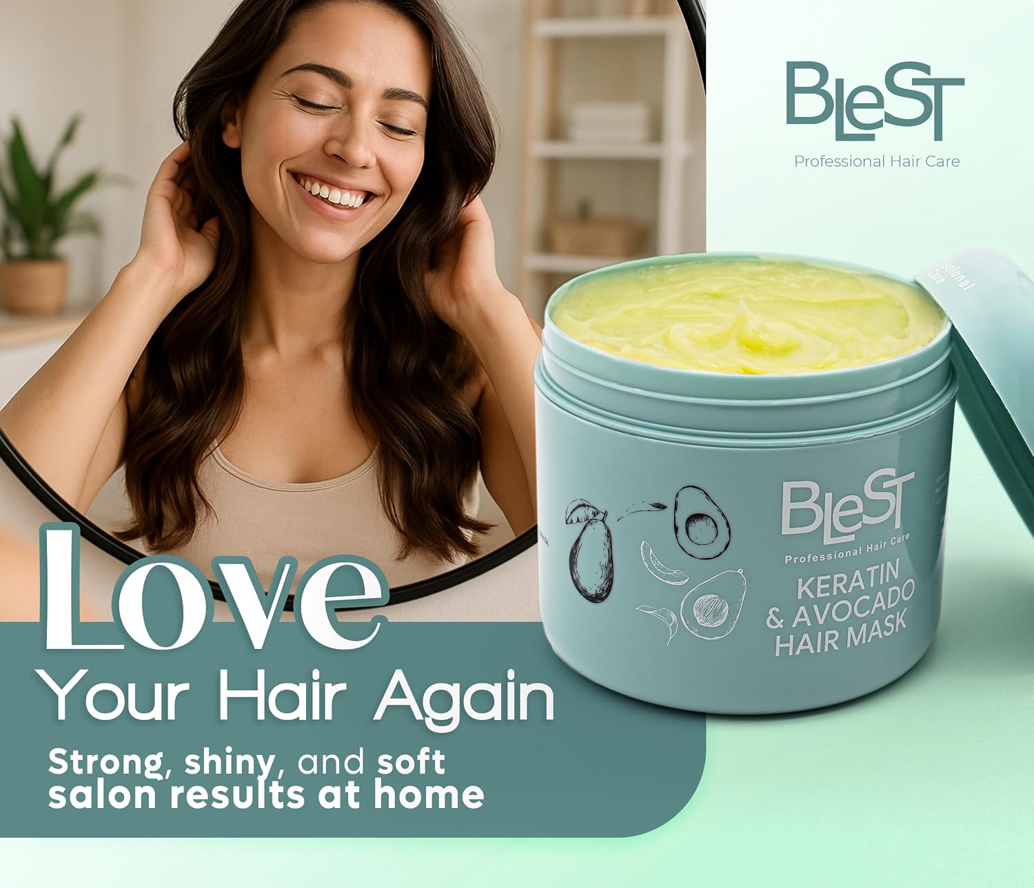 Blest Professional Hair Care - Keratin & Avocado Hair Mask 16.9oz 500ml