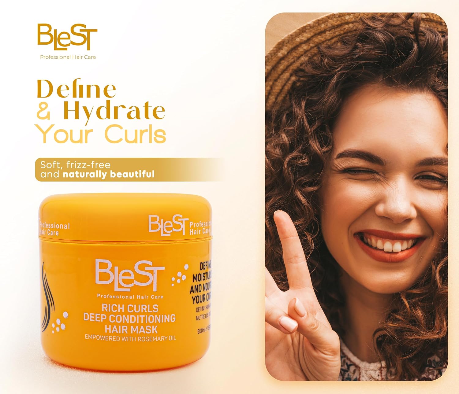 Blest Professional Hair Care - Rich Curls Deep Conditioning Hair Mask – Vegan Hair Mask for Dry, Damaged & Frizzy Hair with Rosemary Oil, Deep Repair & Moisturizing Treatment, 500 ml