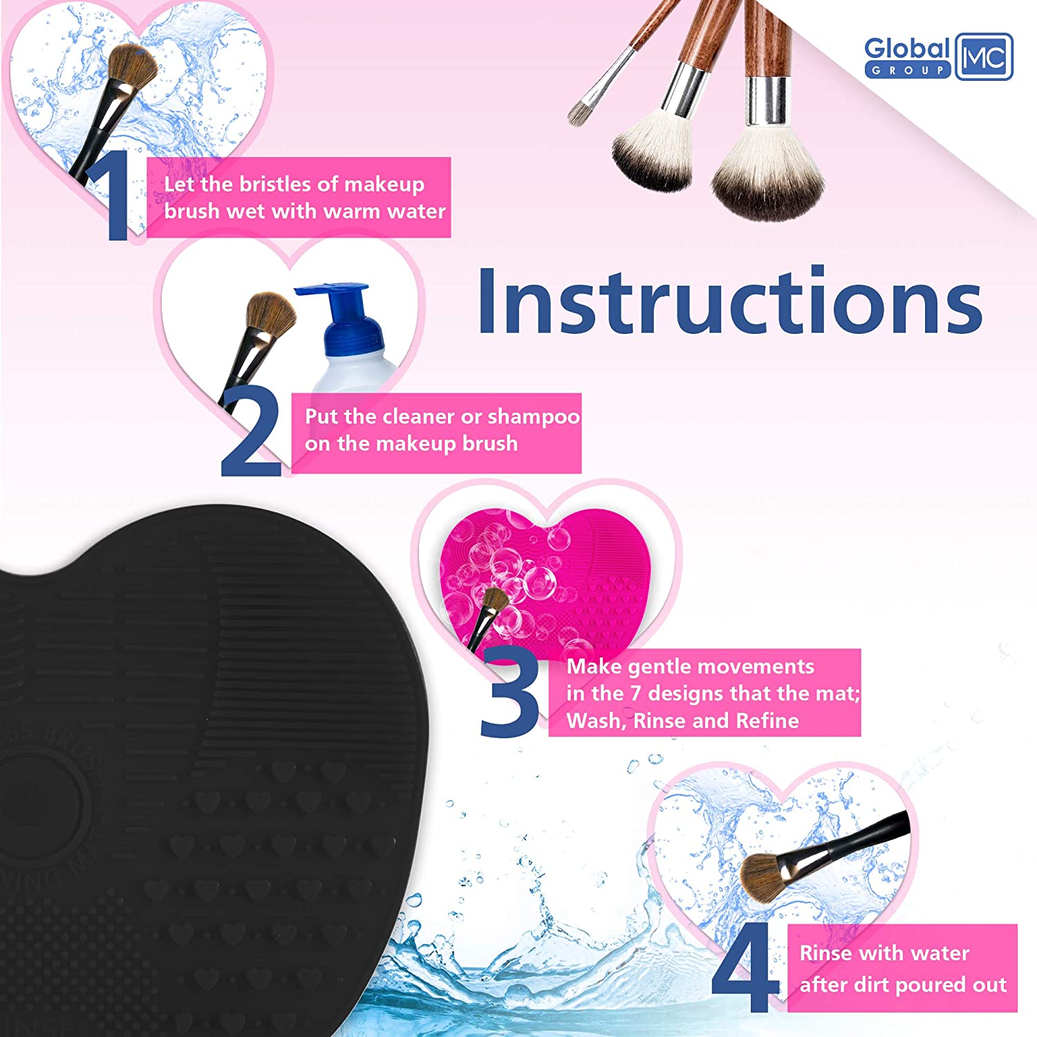 2 Pack Silicone Makeup Brush Cleaning Mat – Portable Makeup Brush Cleaner Pad with Suction Cup, Deep Cleaning Scrubber Tool for Cosmetic Brushes