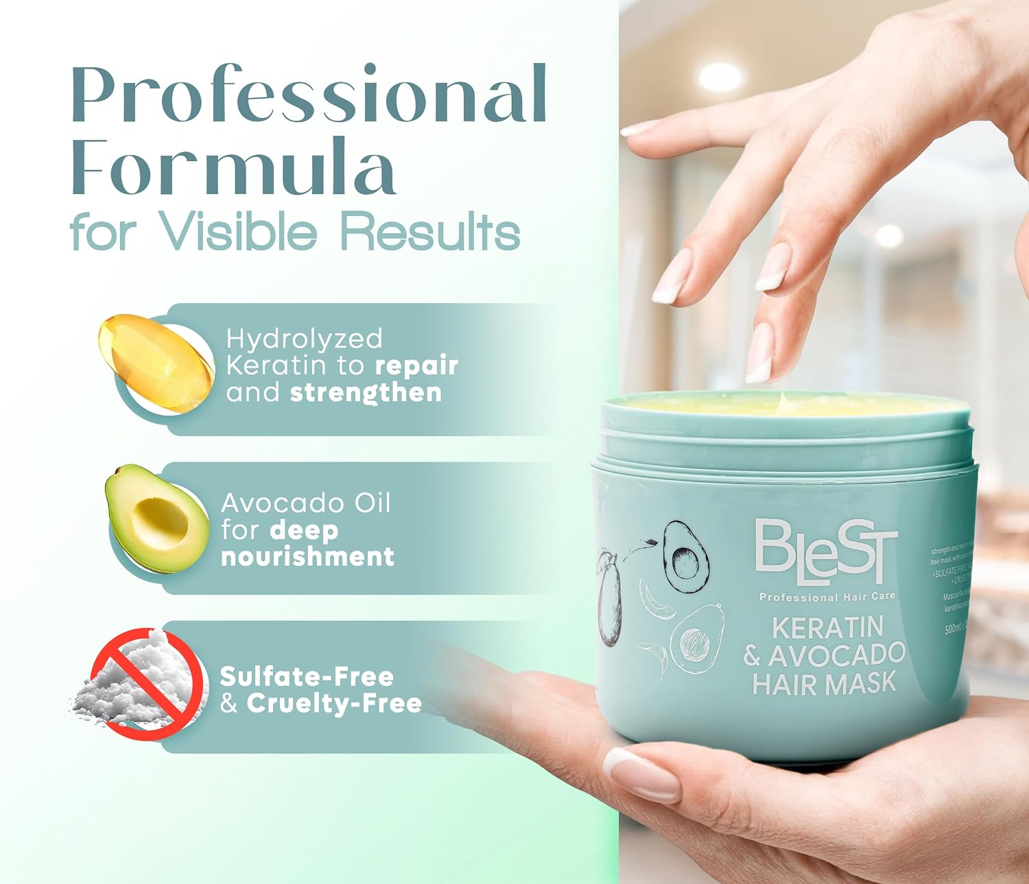 Blest Professional Hair Care - Keratin & Avocado Hair Mask 16.9oz 500ml