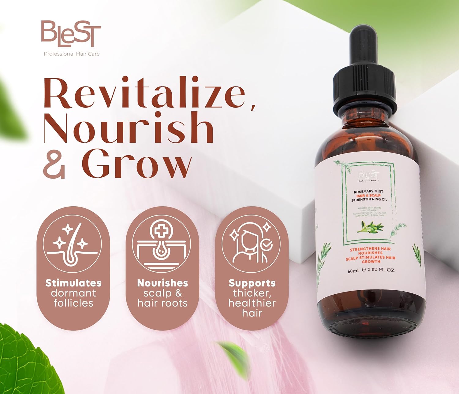 Blest Professional Hair Care - Rosemary Oil with Mint & Biotin – Hair Growth & Scalp Treatment (60ml)