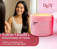 Blest Professional Hair Care - Argan Oil & Biotin Hair Mask – Deep Conditioning Treatment for Dry, Damaged & Frizzy Hair, Strength, Shine & Smoothness, Vegan, 500 ml