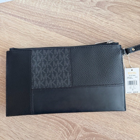 Michael Kors Large Jet Set Travel wristlet bag with patches, studs