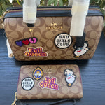 Set Coach Disney X Rowan Satchel With Patches and Wallet Long Zip Around