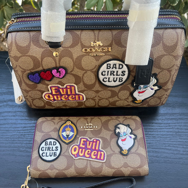 Set Coach Disney X Rowan Satchel With Patches and Wallet Long Zip Around