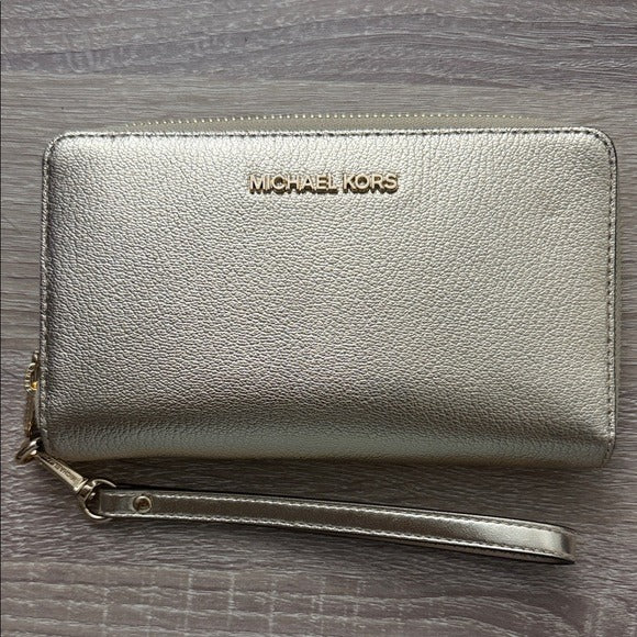 Michael Kors Jet Set Travel Pale Gold Lg Flat MF Phone Case Wallet