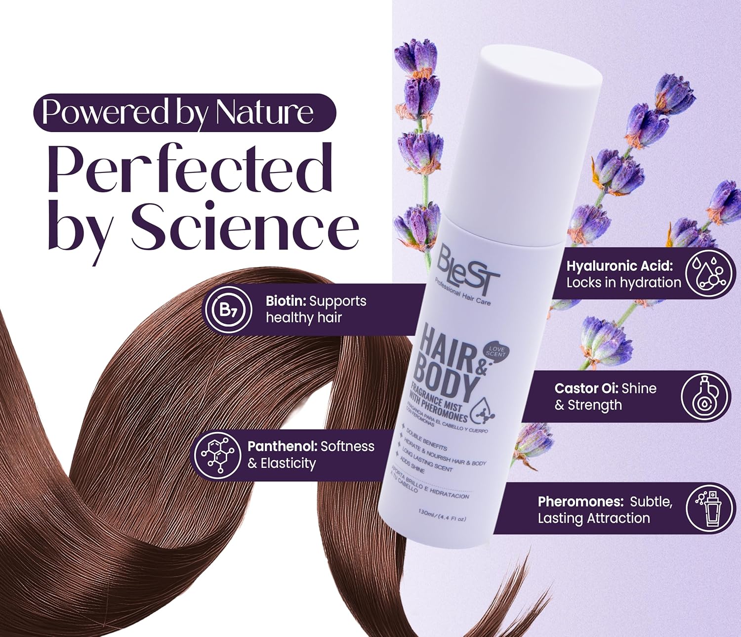 BLEST PROFESSIONAL Hair & Body Fragrance Mist with Pheromone-Inspired Scent – Hydrating Dual-Use Spray for Hair & Skin | Lightweight Daily Mist | 4.4 fl oz
