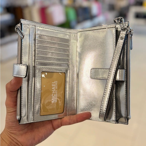 Michael Kors Jet Set Travel Large Double Zip Embellished Signature Logo Wristlet