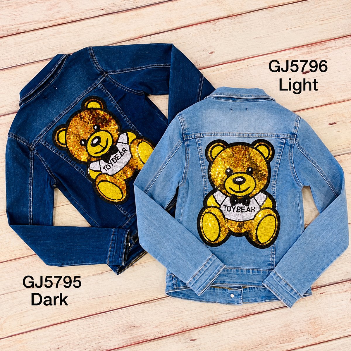 Vinizbena Women’s Sequin Bear Denim Jacket