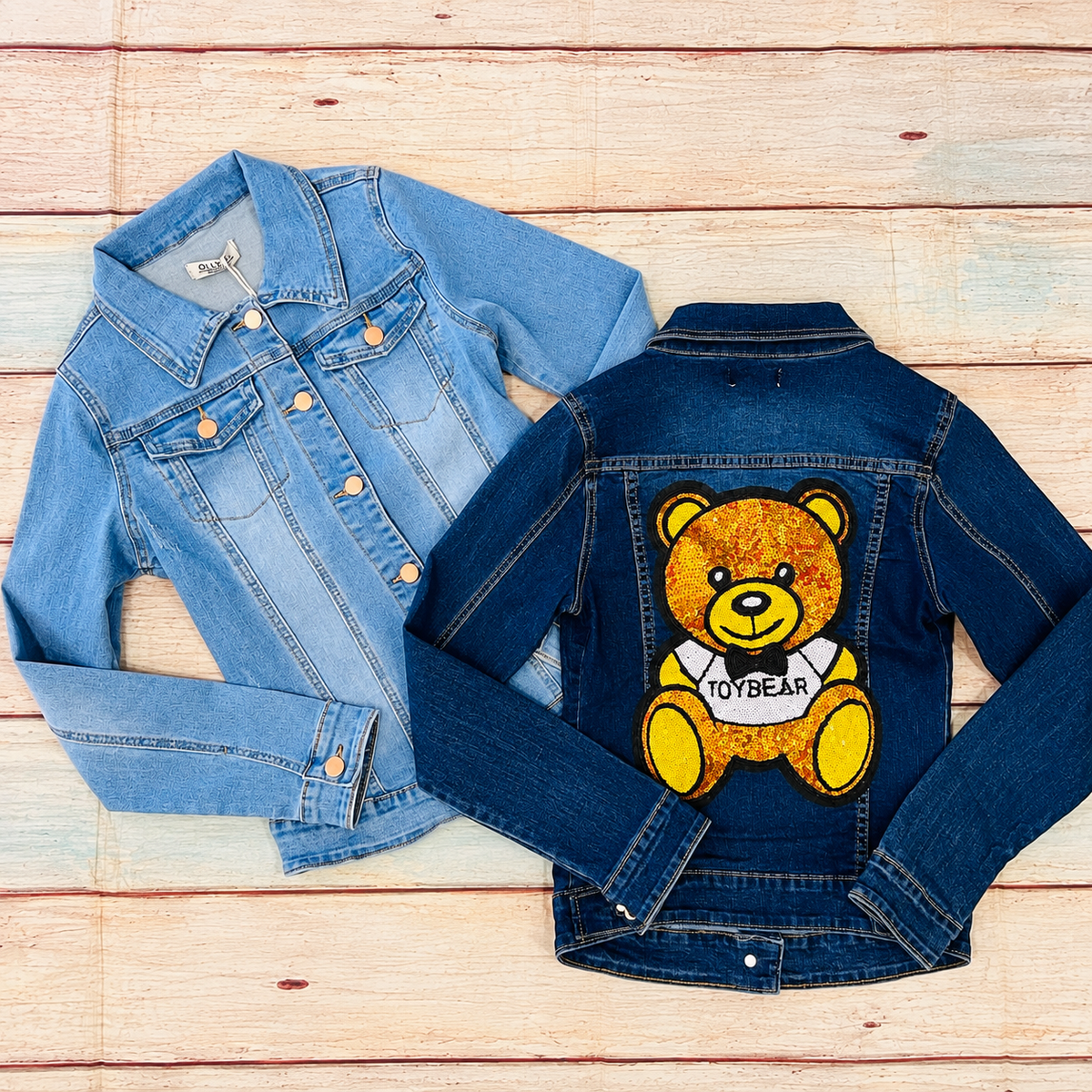 Vinizbena Women’s Sequin Bear Denim Jacket