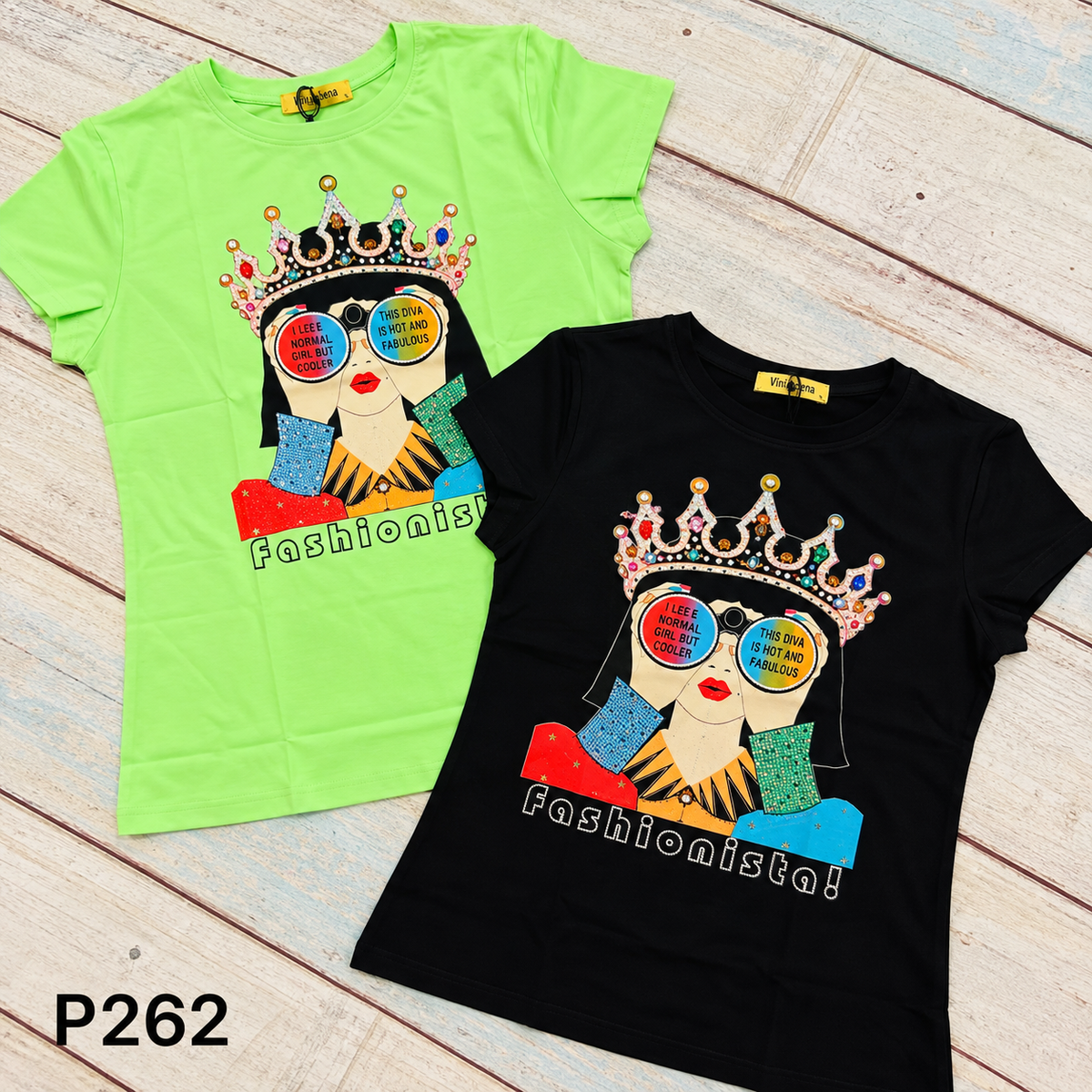 Vinizbena Fashionista Rhinestone T-Shirt – Women’s Graphic Top