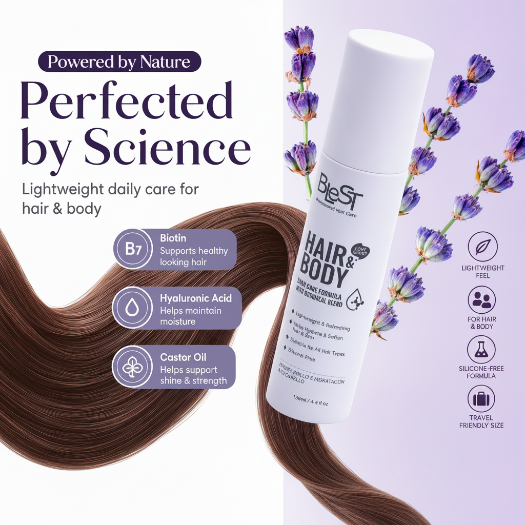 BLEST PROFESSIONAL Hydrating Hair & Body Formula with Squalane, Biotin & Hyaluronic Acid