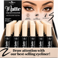 Italia Deluxe Matte Black Liquid Eyeliner 2 Pack – Water Resistant Eye Liner