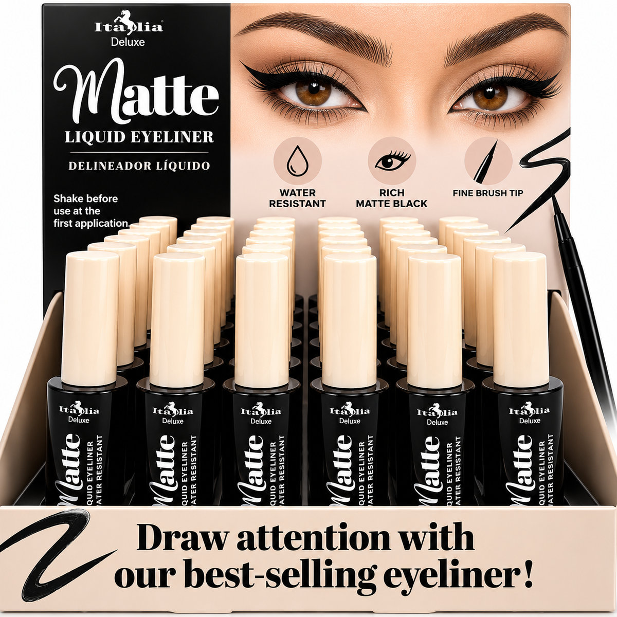 Italia Deluxe Matte Black Liquid Eyeliner 2 Pack – Water Resistant Eye Liner
