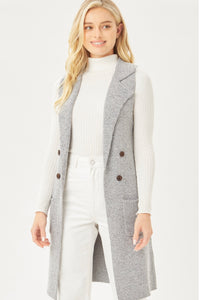 Sleeveless Long Cardigan Vest - Oatmeal