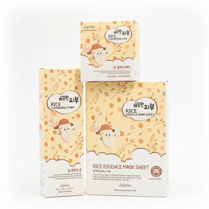 ESFOLIO - Rice Cleansing Foam, Cleansing Pads and 10 Sheets Mask Set