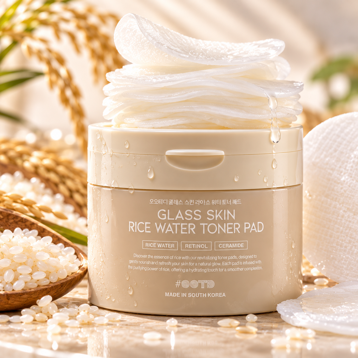 OOTD Glass Skin Rice Water Toner Pads – 70 Pads