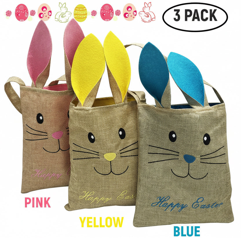 Cute Easter Bags Bunny Ears 3 Pack for kids egg hunt