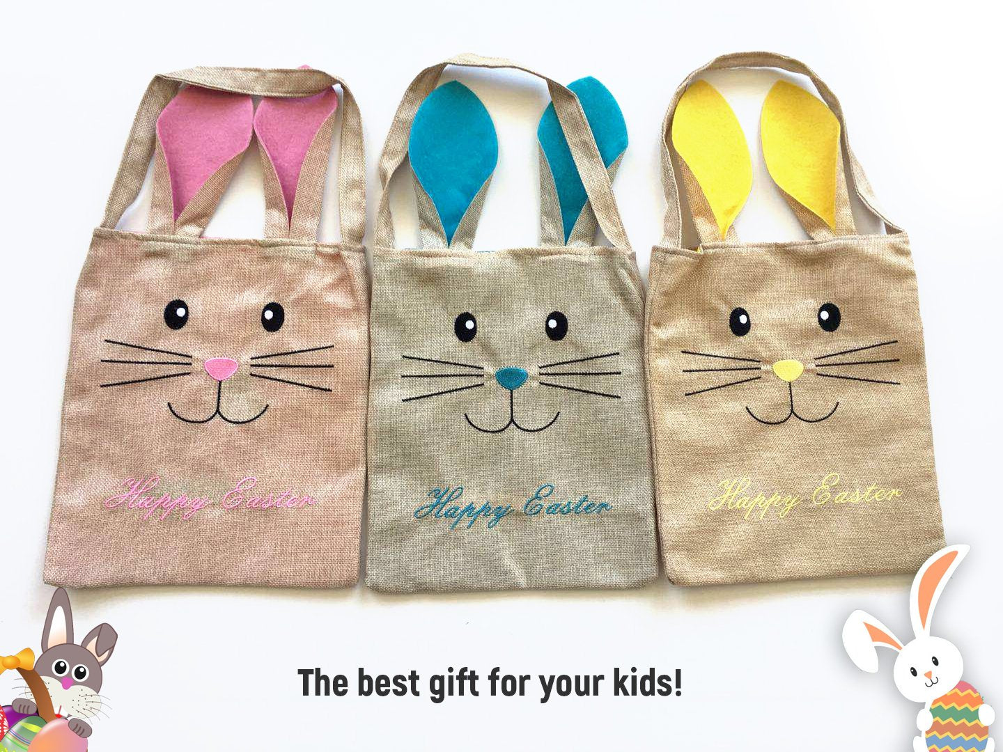 Cute Easter Bags Bunny Ears 3 Pack for kids egg hunt