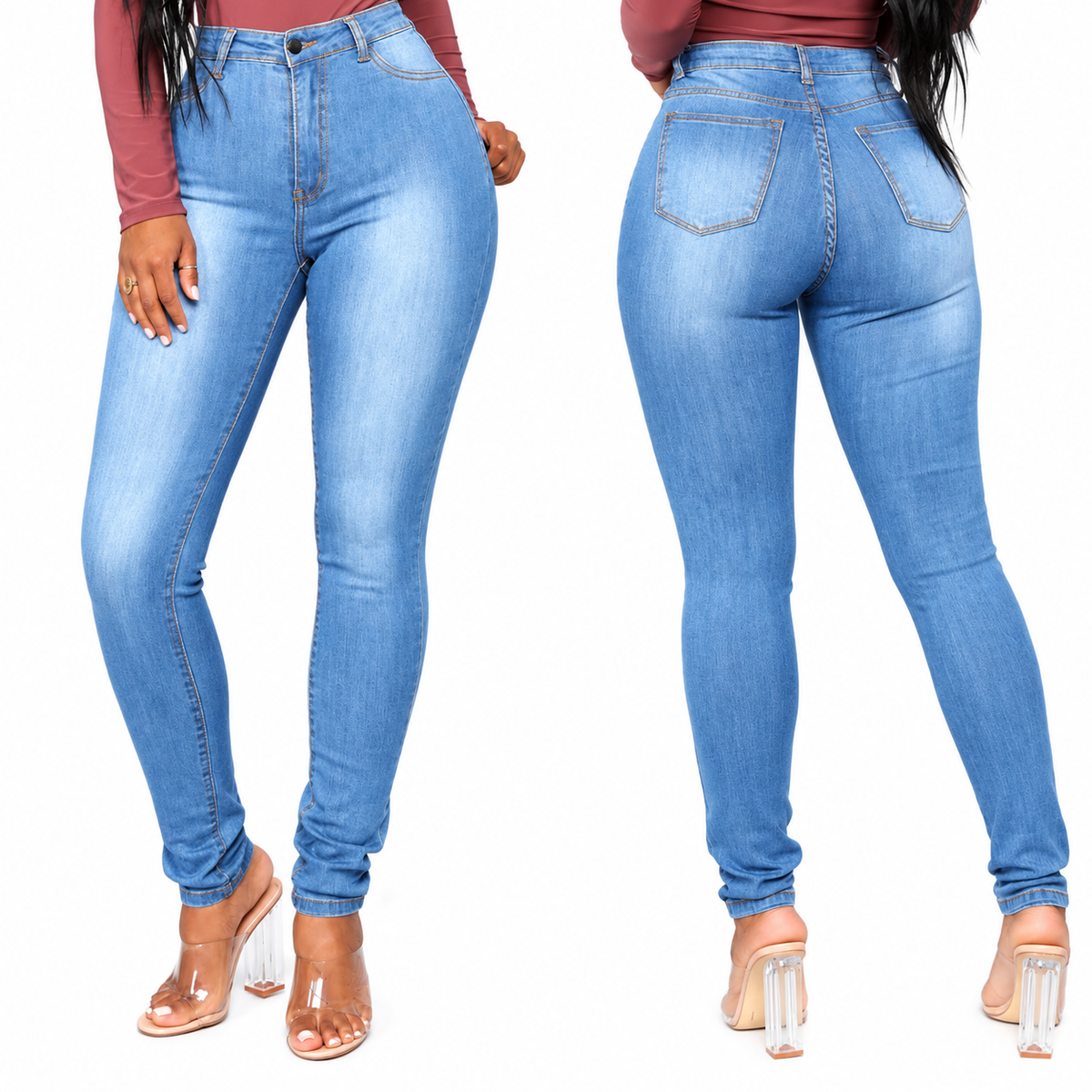 Vinizbena Women’s High Waist Skinny Jeans GJ5780 – Light Blue