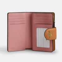 Coach Medium Corner Zip Wallet In Signature Canvas Gold/Powder Pink New