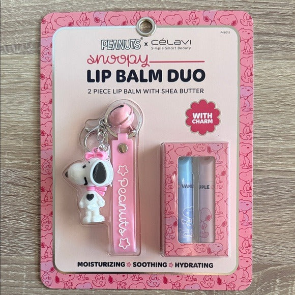 Celavi Peanuts Snoopy Pink Lip Balm Set with Charm