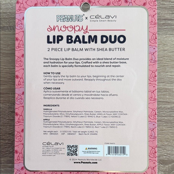 Celavi Peanuts Snoopy Pink Lip Balm Set with Charm