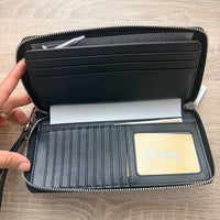 Michael Kors Jet Set Travel Continental Leather Wristlet -Black Signature/Silver