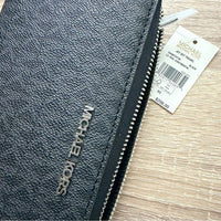 Michael Kors Jet Set Travel Continental Leather Wristlet -Black Signature/Silver