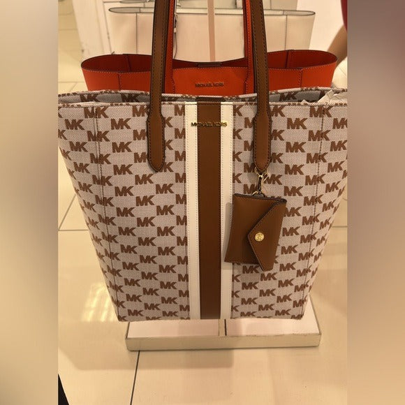 Michael Kors Vincent Large Jacquard Tote with Card Case Attachment and W…