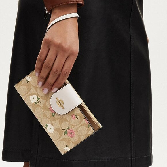 Phone Wallet In Signature Canvas With Floral Print