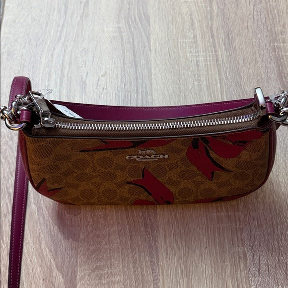 Coach Teri Shoulder Bag In Signature Canvas With Bow Print Nwt