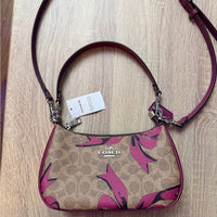 Coach Teri Shoulder Bag In Signature Canvas With Bow Print Nwt