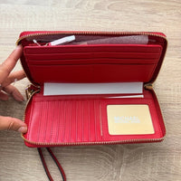 Michael Kors Jet Set Travel large leather continental wallet/Wristlet Bright Red