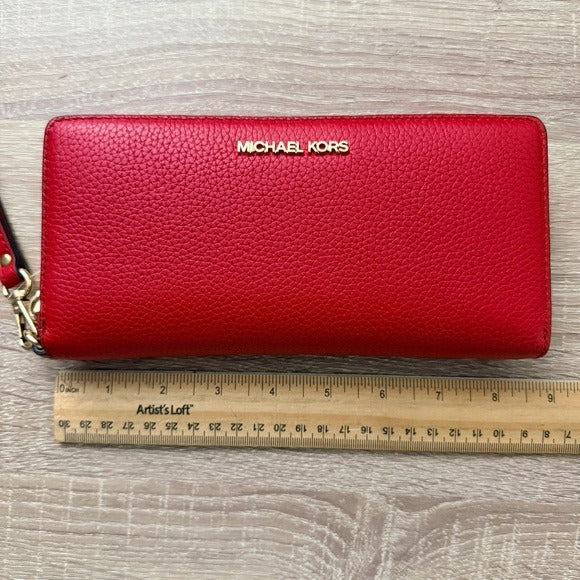 Michael Kors Jet Set Travel large leather continental wallet/Wristlet Bright Red