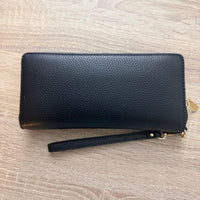 Michael Kors Jet Set Travel Continental Leather Wristlet Wallet Black Gold