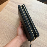 Michael Kors Jet Set Travel Continental Leather Wristlet Wallet Black Gold