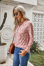 Pink Button V Neck Long Sleeve Floral Top
