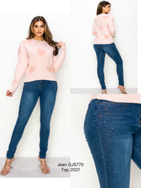 Flower Rhinestones  - High Waist Vinizbena Jeans GJ5770-B18