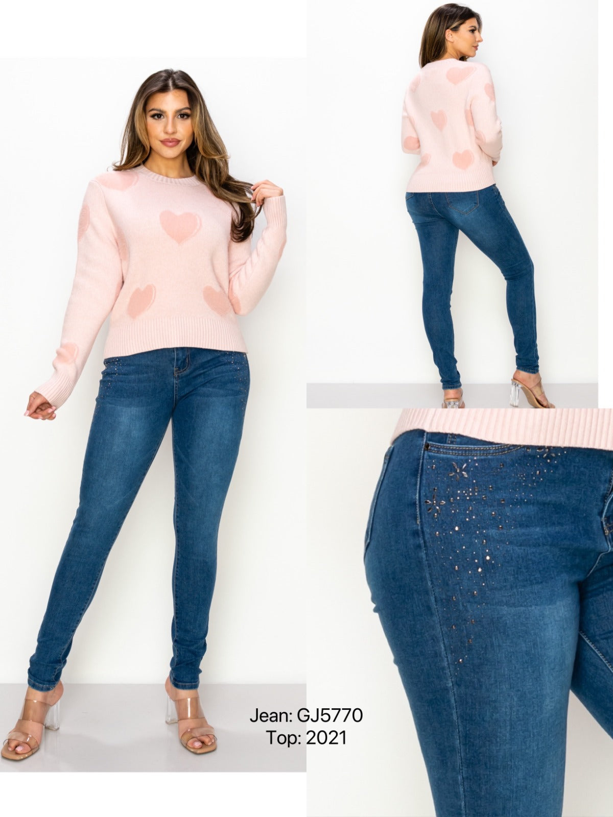 Flower Rhinestones  - High Waist Vinizbena Jeans GJ5770-B18