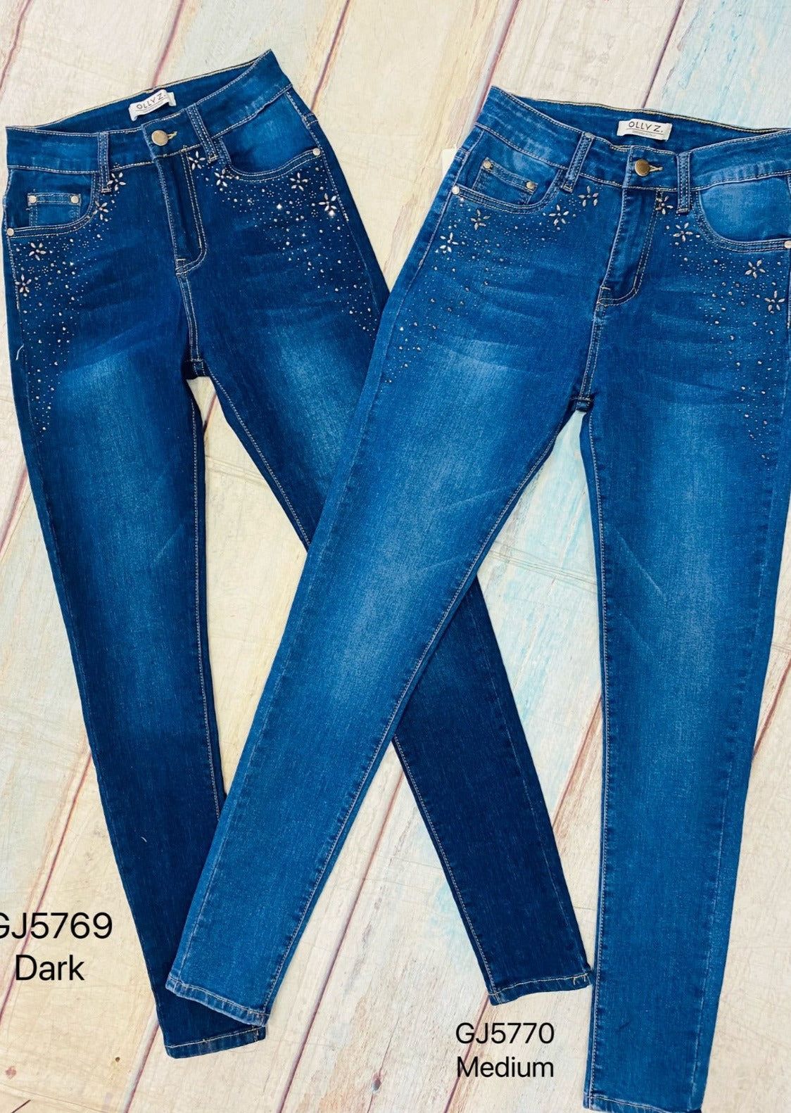 Flower Rhinestones  - High Waist Vinizbena Jeans GJ5770-B18