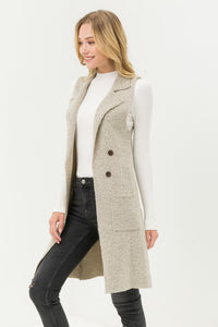 Sleeveless Long Cardigan Vest - Oatmeal