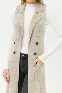 Sleeveless Long Cardigan Vest - Oatmeal