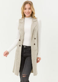 Sleeveless Long Cardigan Vest - Oatmeal